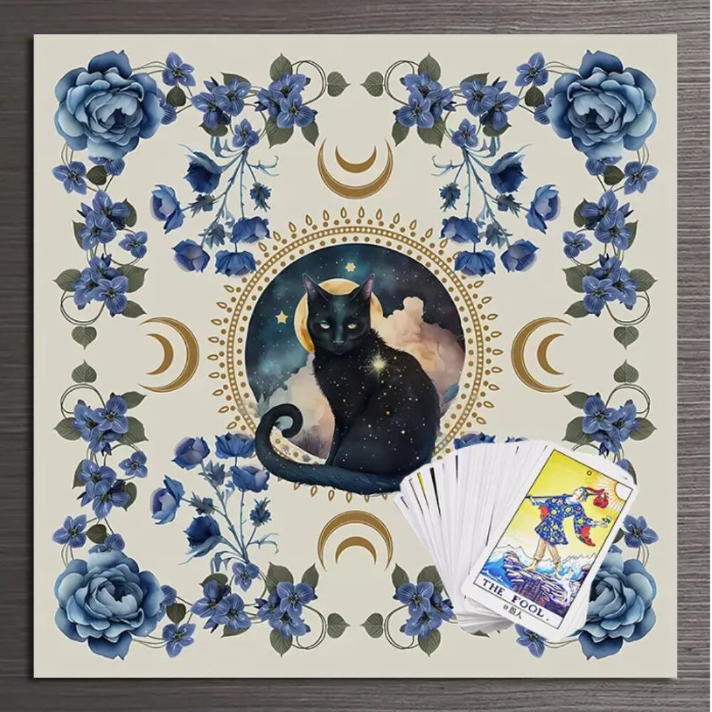 Enchanting Cat Tarot Reading Cloth Tapestry 29X29 NWT